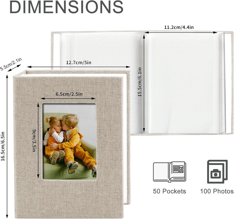 Sprsthai 4x6 Small Photo Album Photos Book, Linen Cover Photo Album, 50 Page Holds 100 Pictures, photobook for Anniversaries Vacations, Beige - Image 3